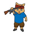 Cat holding a gun cartoon character illustration