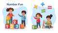 Number Fun Kids Learning Math with Blocks and Abacus Royalty Free Stock Photo