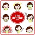 Cute cartoon illustration of girl and woman avatar icon set 1