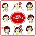 Cute cartoon illustration of girl and woman avatar icon set 2