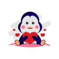 Cute cartoon illustration penguin holding heart design vector