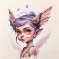 Cute cartoon illustration of an infant fairy with pixie purple hair smiling