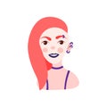 Cute cartoon illustration of pretty beautiful informal woman with red hair, piercing, modern haircut. Girl, woman avatar