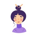 Cute cartoon illustration of pretty beautiful japanese woman with traditional hairstyle and outfit. Asian Japan Girl