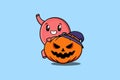 Cute cartoon stomach hiding in pumpkin halloween Royalty Free Stock Photo