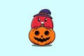 cartoon watermelon hiding in the pumpkin halloween Royalty Free Stock Photo