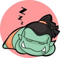 A cute beautiful cartoon illustration of a sleeping orc