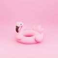 Cute cartoon inflatable flamingo on pink background 3d render illustration.