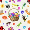 Cute cartoon insects pattern Royalty Free Stock Photo