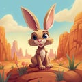 Cute Cartoon Jackrabbit in the Desert. Generative AI