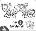 Cute cartoon Jaguar animal, Find differences educational game for children