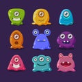 Cute cartoon jelly monsters, vector