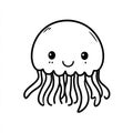 Cute Smiling Cartoon Jellyfish, Simple Outline Vector Art Royalty Free Stock Photo