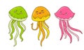 Cute cartoon jellyfishes on white