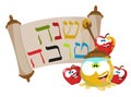 Cute cartoon Jewish New year apples and honey