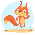 Cute cartoon jumping squirrel in playful mood. Vector illustration isolated.