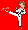 Cute cartoon karate boy on red background