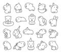 Cute cartoon kawaii capybara. Coloring Page