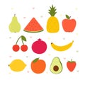 Cute cartoon kawaii fruits. Healthy style collection. Flat style. Vegetarian food