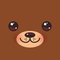 Cute Cartoon Kawaii funny brown bear muzzle with pink cheeks and big eyes. Vector