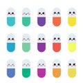 Cute cartoon kawaii pills with faces. Royalty Free Stock Photo