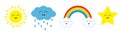 Cute cartoon kawaii sun, cloud with rain, star, rainbow icon set line. Smiling face emotion. Baby charcter collection Funny