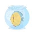 Cute cartoon kawaii zebrafish and bubbles in a glass aquarium. Illustration, children\'s print