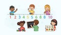 Children learning math with numbers and. Royalty Free Stock Photo