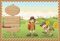 Cute cartoon kids in explorer outfit on a green park. Royalty Free Stock Photo