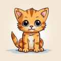 cute cartoon kitten with big eyes on a beige background Royalty Free Stock Photo
