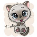 Cute Cartoon Kitten with big eyes