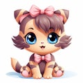 cute cartoon kitten with blue eyes and pink bow Royalty Free Stock Photo