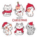Cartoon kitten cat set Happy Christmas, flat vector clip art, idea for greeting card, printable, wall art, nursery art