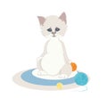 Cute cartoon kitten playing with clew