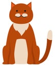 Cute cartoon kitty with ginger colored fur, sitting with a contented face, nice pet vector isolated