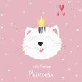 Cute cartoon kitty princess Head of cat with lettering My Little Princess. Cute cat girl.