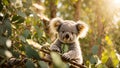 Cute cartoon koala eucalyptus australia animal leaf nature mammal adorable small