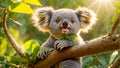 Cute cartoon koala eucalyptus leaves