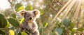 Cute cartoon koala eucalyptus leaves animal