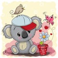 Cute cartoon Koala with flower