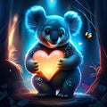 Koala Joey hugging heart Cute cartoon koala with a heart in his hands. Valentine\'s Day. AI Generated animal ai Royalty Free Stock Photo