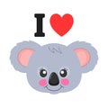 Cute cartoon Koala teddy with heart. I love you. Royalty Free Stock Photo