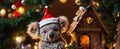 Cute cartoon koala wearing santa hat home christmas festive creative animal