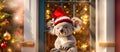 Cute cartoon koala wearing santa hat home christmas festive creative