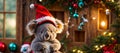 Cute cartoon koala wearing santa hat home christmas festive creative animal bear