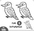 Cute cartoon Kookaburra bird, Find differences educational game for children