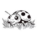 Cute Ladybug Character in Black and White with Spots on Green Grass Royalty Free Stock Photo