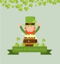 Cute cartoon leprechaun on beer keg for saint patrick day. Royalty Free Stock Photo