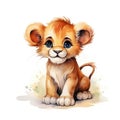 Cute cartoon lion cub isolated on white background. Watercolor cartoon illustration Royalty Free Stock Photo