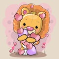 cute cartoon lion with hearts